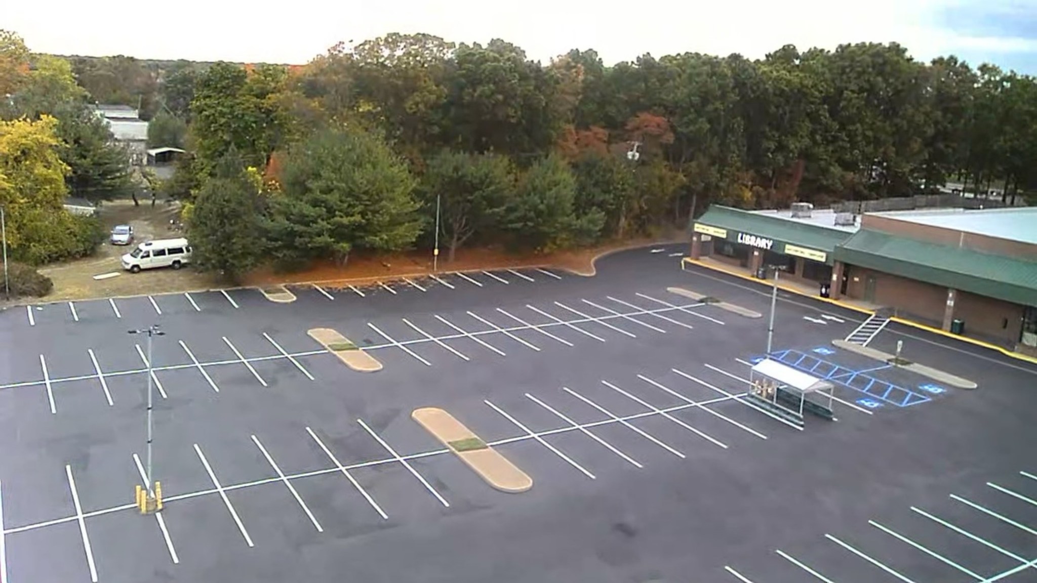 Large parking lot with fresh striping